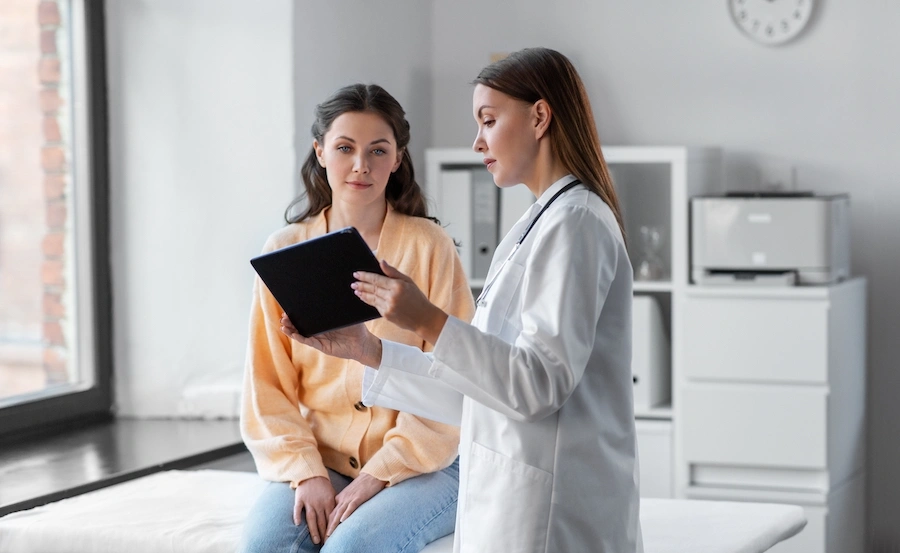Patient prepared for outpatient GAE procedure in interventional radiology suite