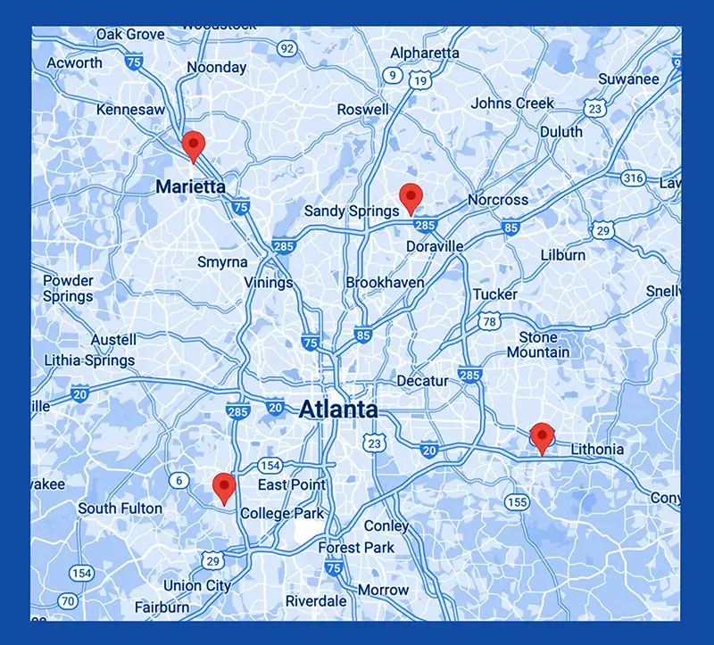 Map of Preferred Vascular Group Atlanta-area locations