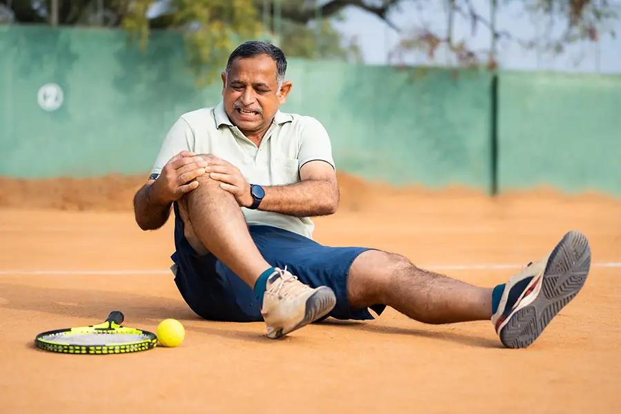 Man playing tennis with arthritic knee pain